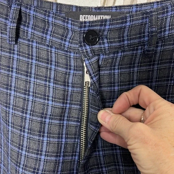 Reformation Blue and Gray Plaid High Rise Pant Size 4 - Picture 8 of 9